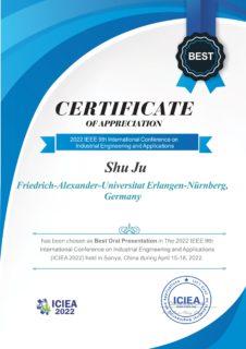 Zum Artikel "„Best Oral Presentation Award“ bei der IEEE-Konferenz ICIEA 2022"