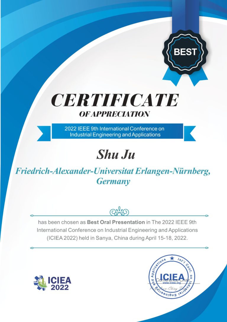 „Best Oral Presentation Award“ bei der IEEE-Konferenz ICIEA 2022